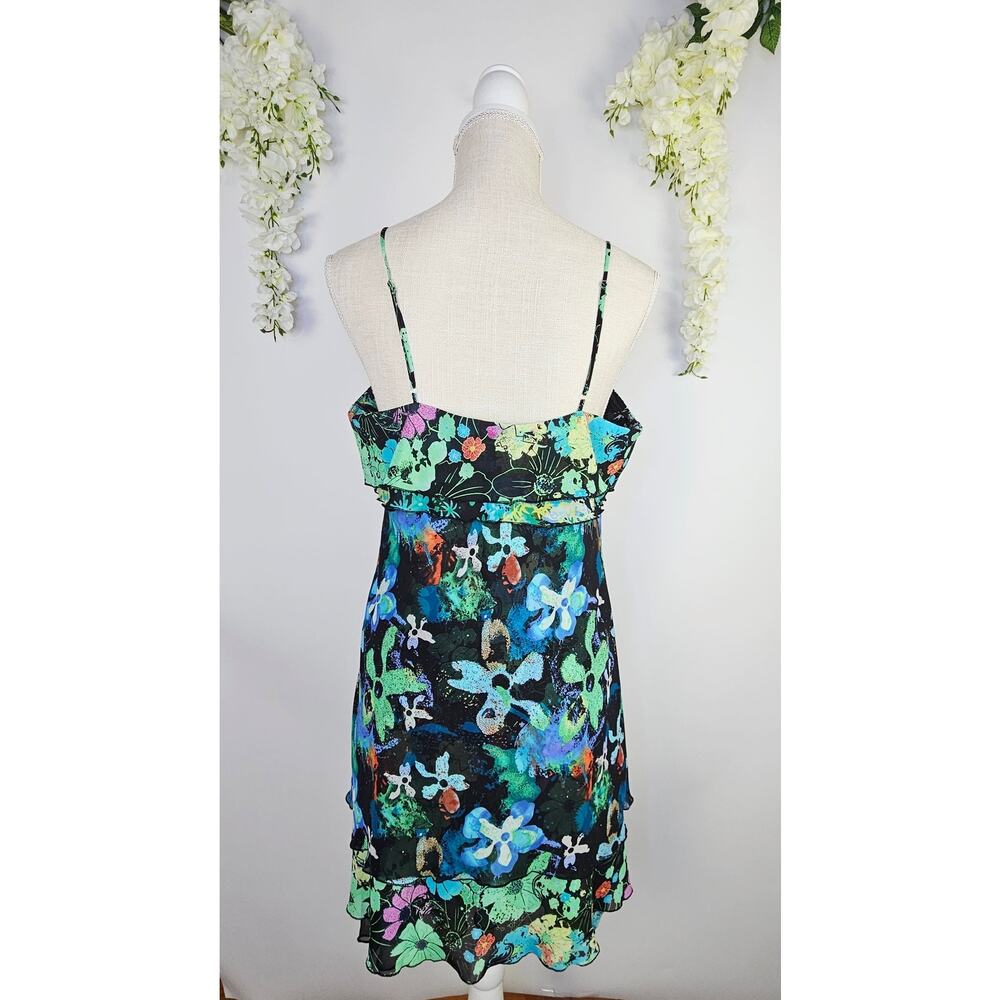 Thalia Sodi Dress Large Y2K Tropical Floral Ruffle Chiffon Fairycore Whimsigoth - Picture 4 of 14